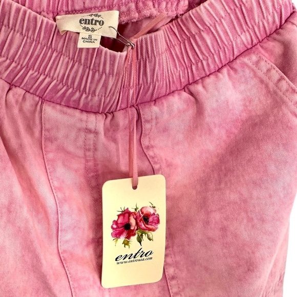 Entro Womens Elastic Waist Acid Wash Shorts Size Small Pink 100% Cotton Pockets - Picture 5 of 6